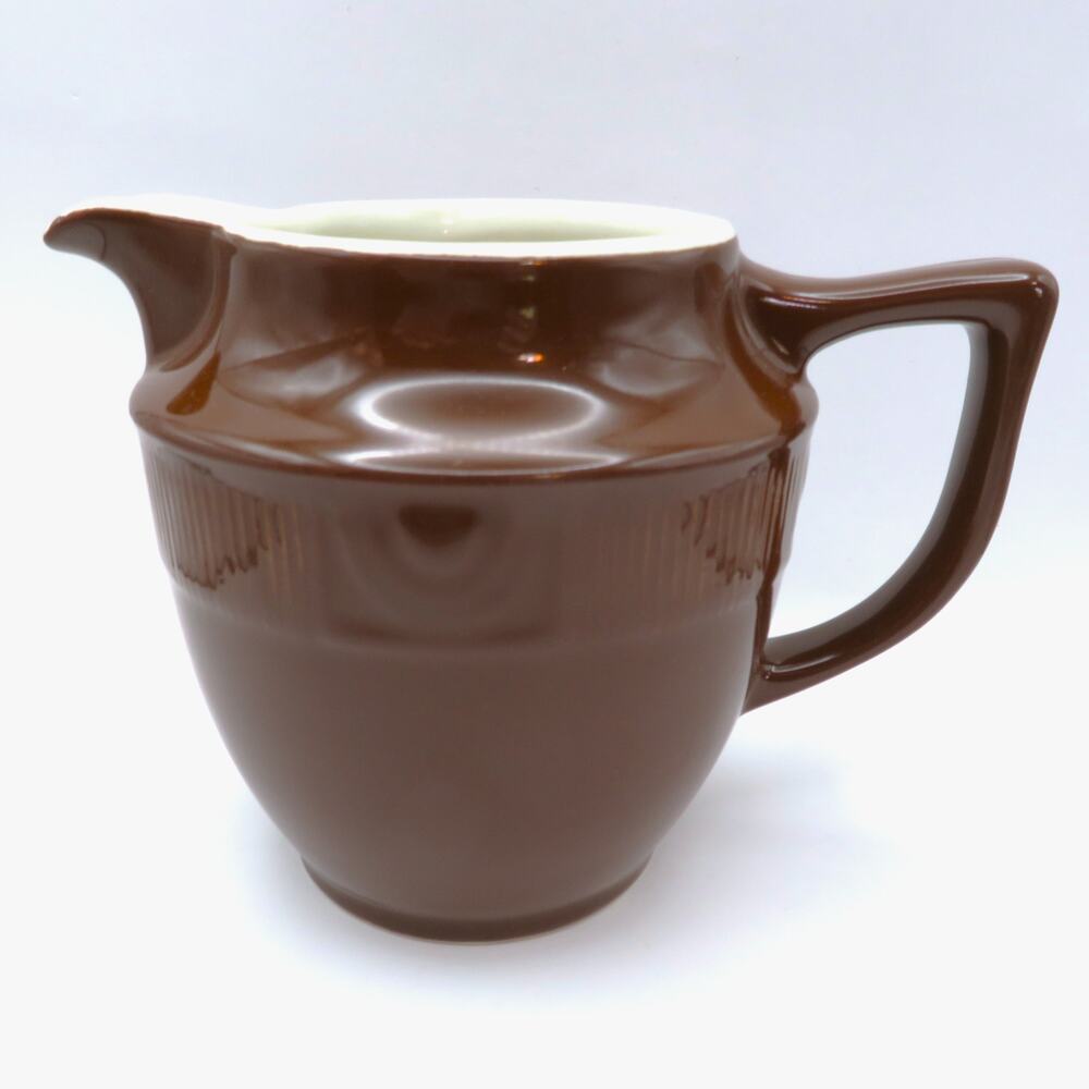 Vintage Hall China No 244 Brown  and White Milk Pitcher Jug 24 Oz 1930s Design